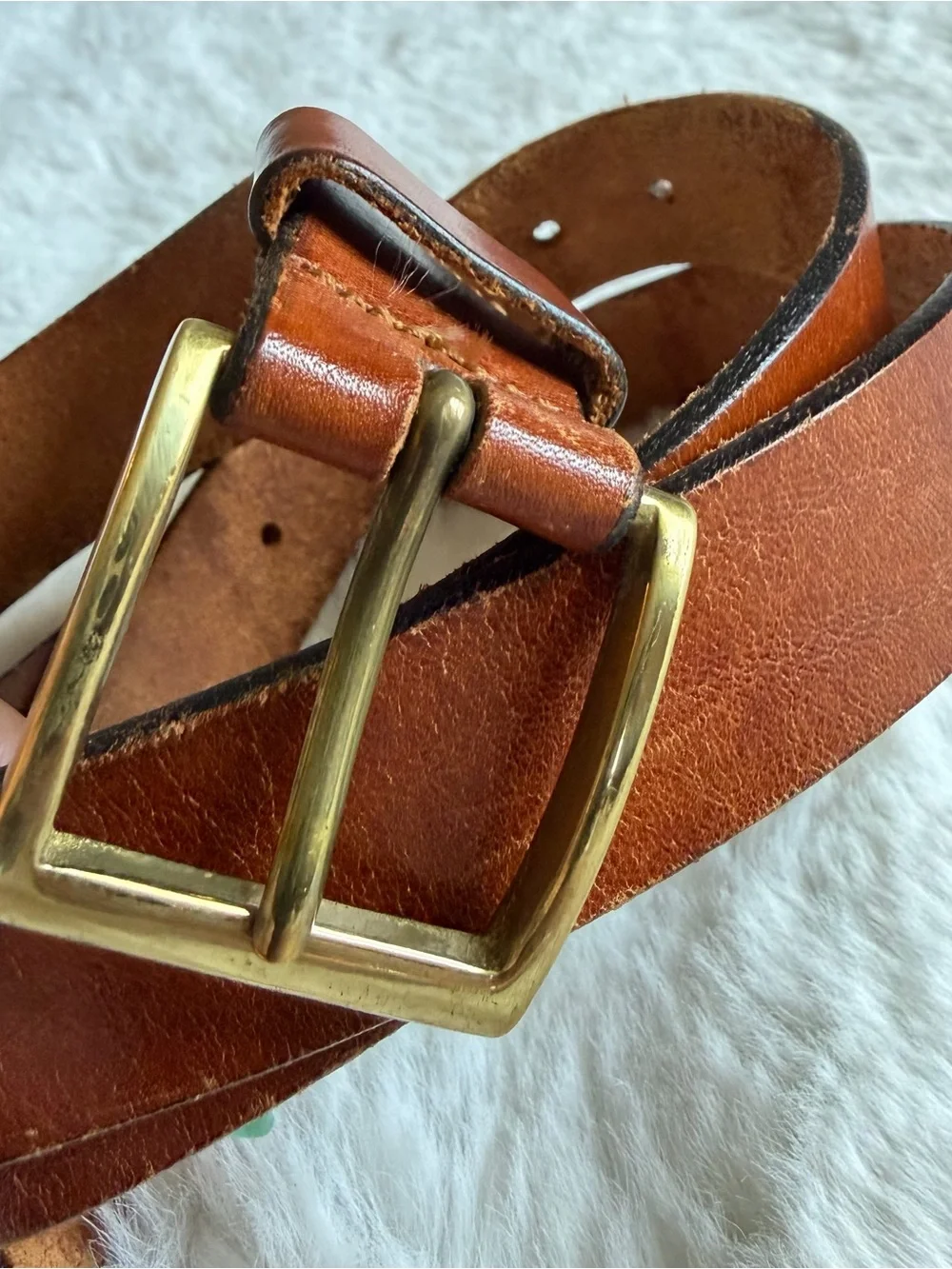 Vintage 1980’s Dockers Women’s Brown Leather Belt Solid Brass Buckle 1”